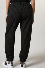 OBLIOSO STRIPED MILANO RIB KNIT FLUID JERSEY TROUSERS