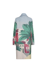 PALM TREE PRINTED STRAIGHT MID-LENGTH COAT