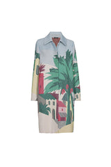 PALM TREE PRINTED STRAIGHT MID-LENGTH COAT