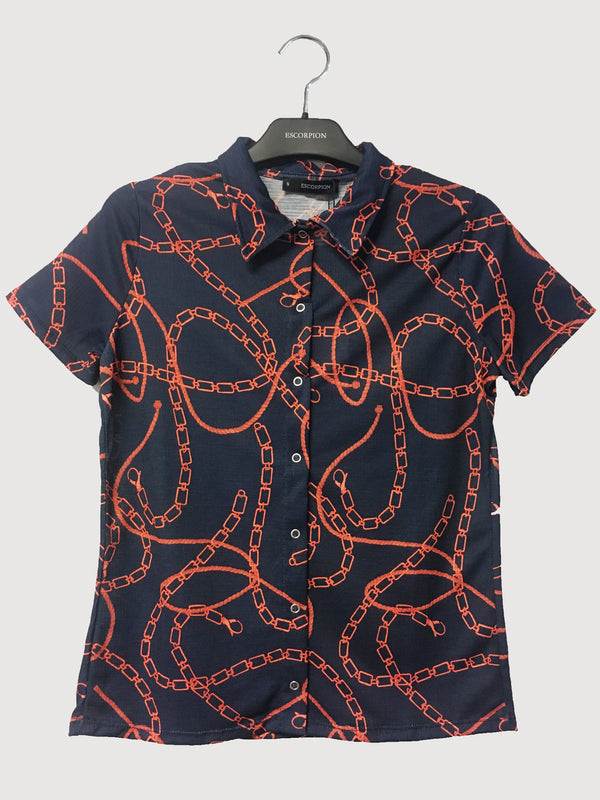 CHAIN PRINT BUTTONDOWN POLO T-SHIRT