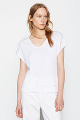 WHITE DROP-SLEEVE V-NECK T-SHIRT