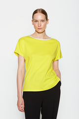 SILVER TRIM BOAT-NECK YELLOW T-SHIRT