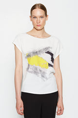 SLEEVELESS PRINTED BOAT-NECK T-SHIRT