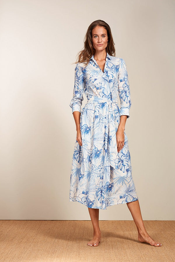 JULENE BLUE FLORAL PRINT WRAP LIKE DRESS