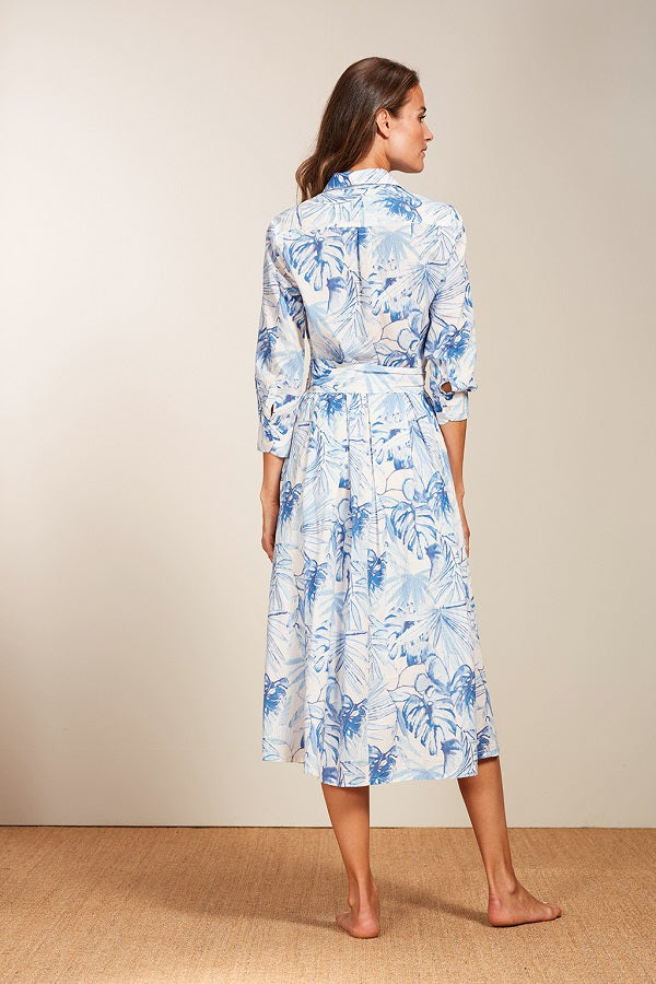 JULENE BLUE FLORAL PRINT WRAP LIKE DRESS