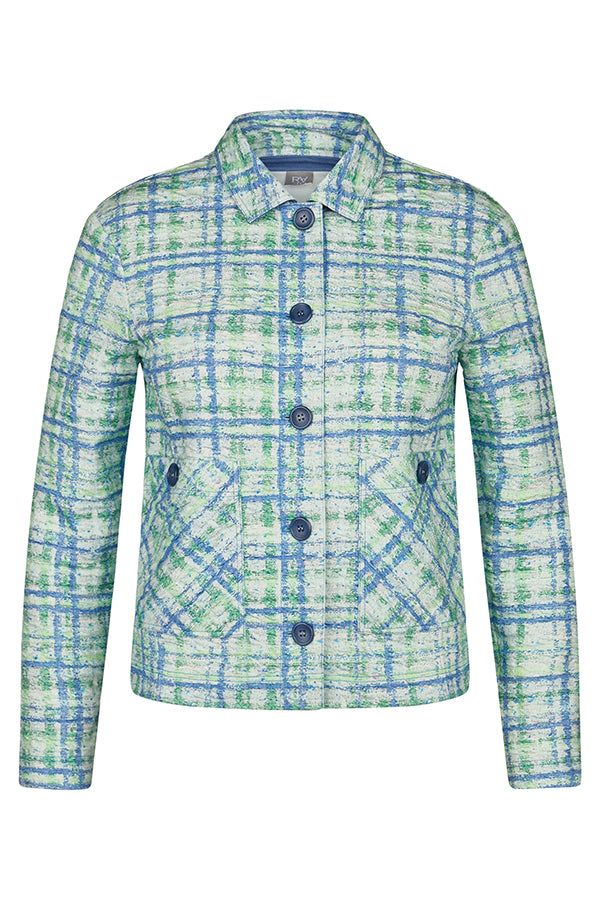 GREEN CHECKERED PRINT BUTTONED JACKET