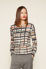 MULTI CHECKERED PRINT BOAT NECK TOP