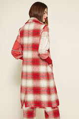 SLEEVELESS RED PLAID COAT