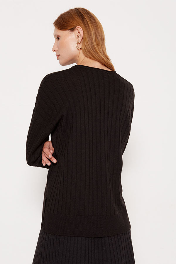 BLACK OVERSIZED RIBBED V-NECK SWEATER