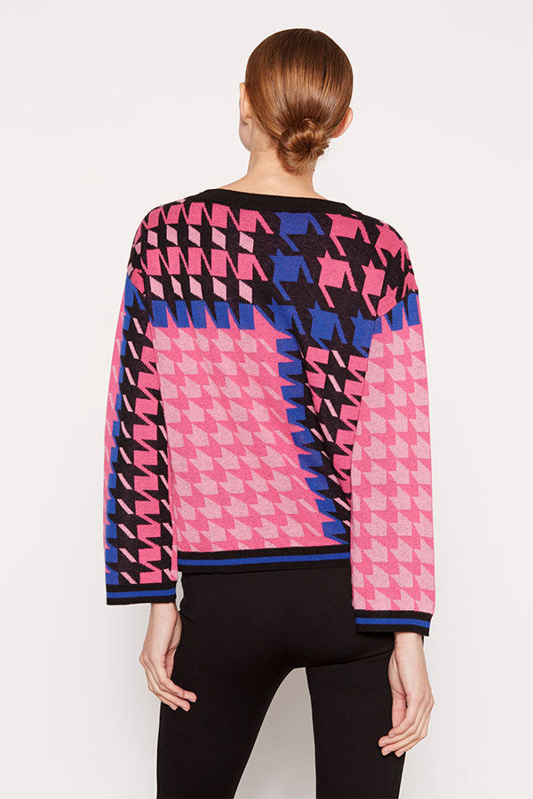 MULTICOLORED PINK INTARSIA SWEATER