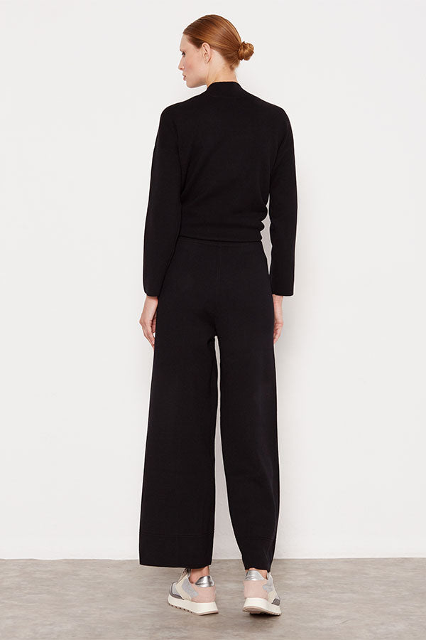 BLACK WIDE KNIT TROUSERS