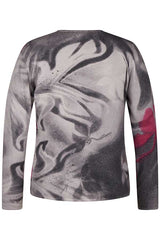 PURPLE ABSTRACT FLORAL PRINT PULLOVER
