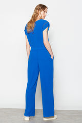 BLUE PLEATED WIDE ELASTICATED TROUSER