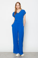 BLUE PLEATED WIDE ELASTICATED TROUSER