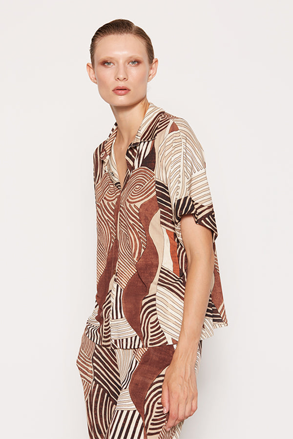 BEIGE ETHNIC PRINT OVERSIZE SHIRT