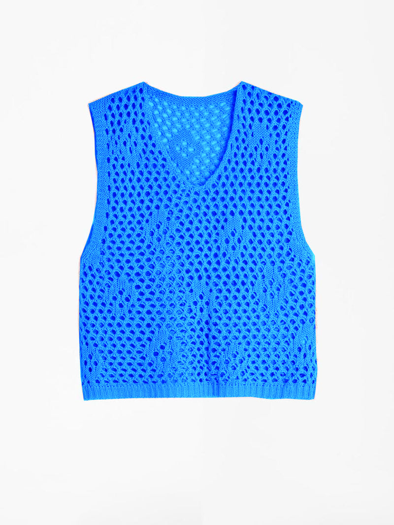 PALMIRA BLUE SLEEVELESS CROCHET TOP