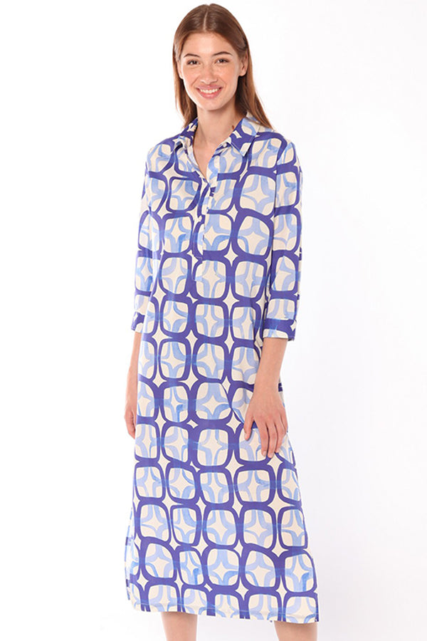 MARION DEEP BLUE ART PRINT DRESS