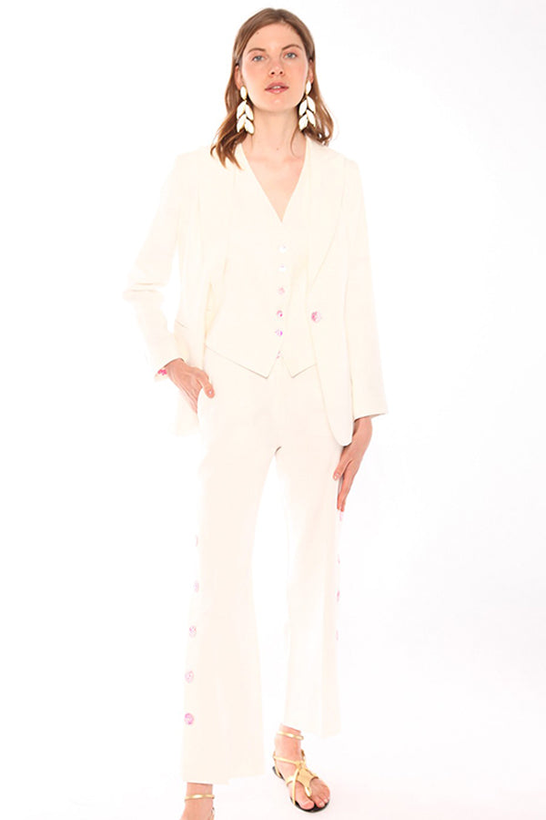 NATALIA WHITE TAYLOR LINEN TROUSERS