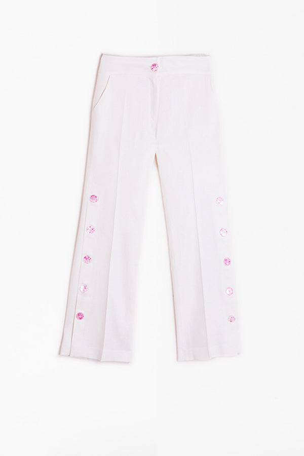 NATALIA WHITE TAYLOR LINEN TROUSERS