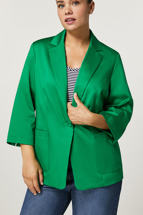 ENZIANA GREEN COTTON SATIN JACKET