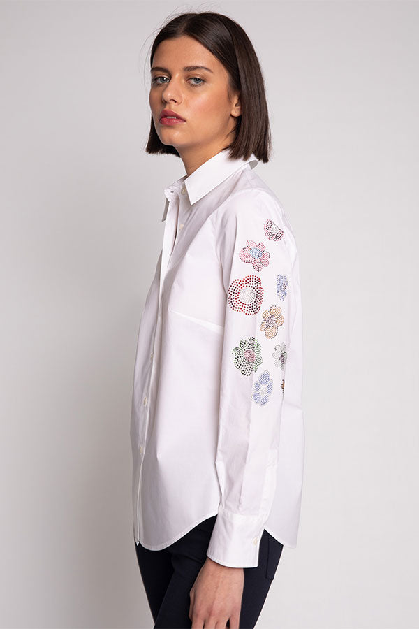 MAFALDA STRASS WHITE POPLIN SHIRT