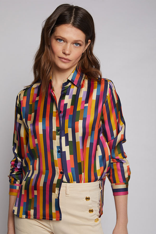 ISABELLA GEOMETRIC SILK PRINT SHIRT