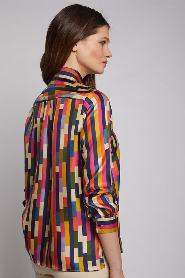 ISABELLA GEOMETRIC SILK PRINT SHIRT