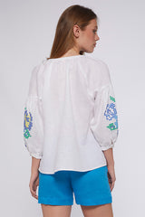 MABEL FLORAL EMBROIDERY WHITE LINEN SHIRT