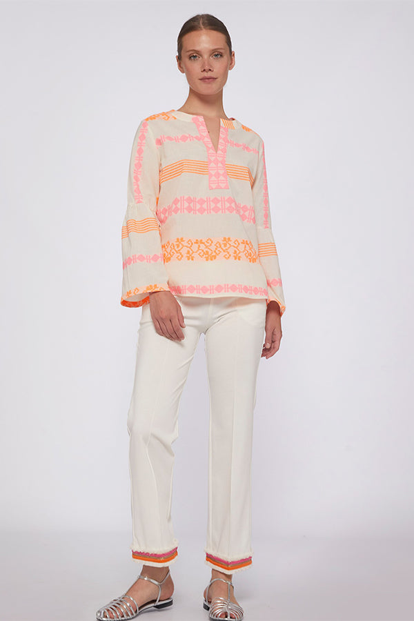 CAROLE FLUO TRIM WHITE KNIT PERFECT FIT TROUSER