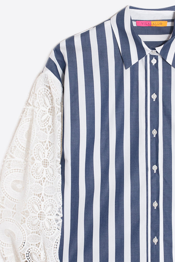 VERNEN WHITE LACE SLEEVES STRIPED SHIRT