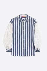 VERNEN WHITE LACE SLEEVES STRIPED SHIRT