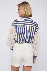 VERNEN WHITE LACE SLEEVES STRIPED SHIRT