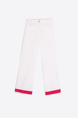 DORIN PINK TRIM WHITE KNIT PERFECT FIT TROUSER