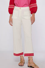 DORIN PINK TRIM WHITE KNIT PERFECT FIT TROUSER