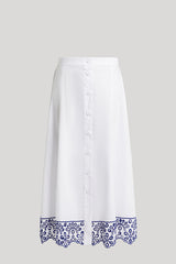 ALBINO BLUE BRODERIE ANGLAISE COTTON POPLIN SKIRT