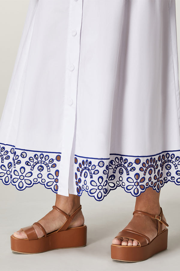 ALBINO BLUE BRODERIE ANGLAISE COTTON POPLIN SKIRT