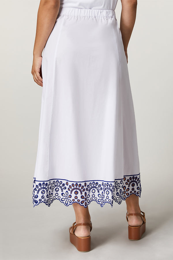 ALBINO BLUE BRODERIE ANGLAISE COTTON POPLIN SKIRT