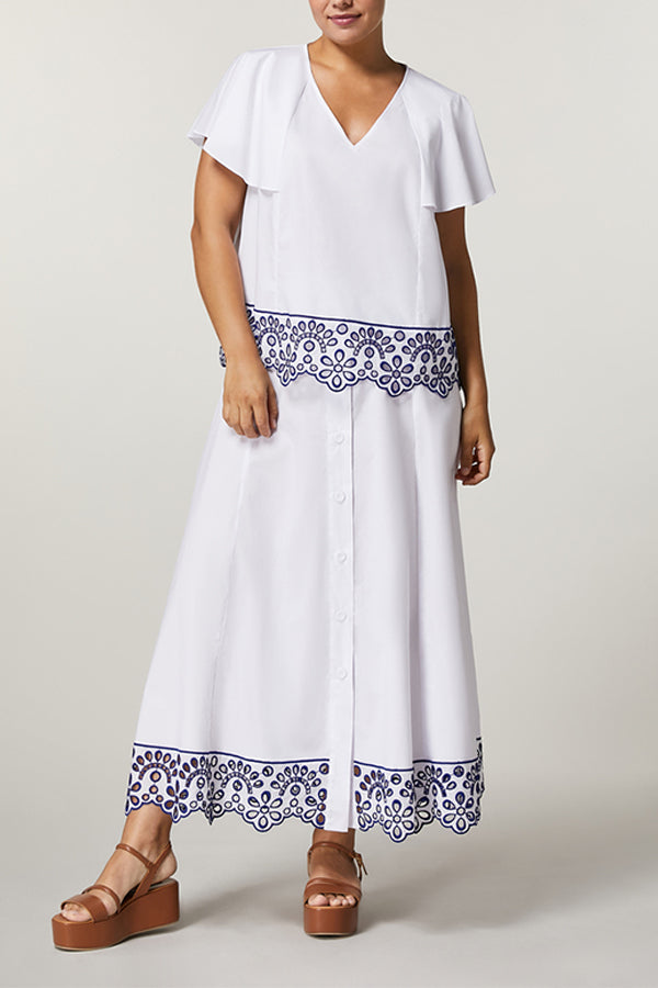 ALBINO BLUE BRODERIE ANGLAISE COTTON POPLIN SKIRT