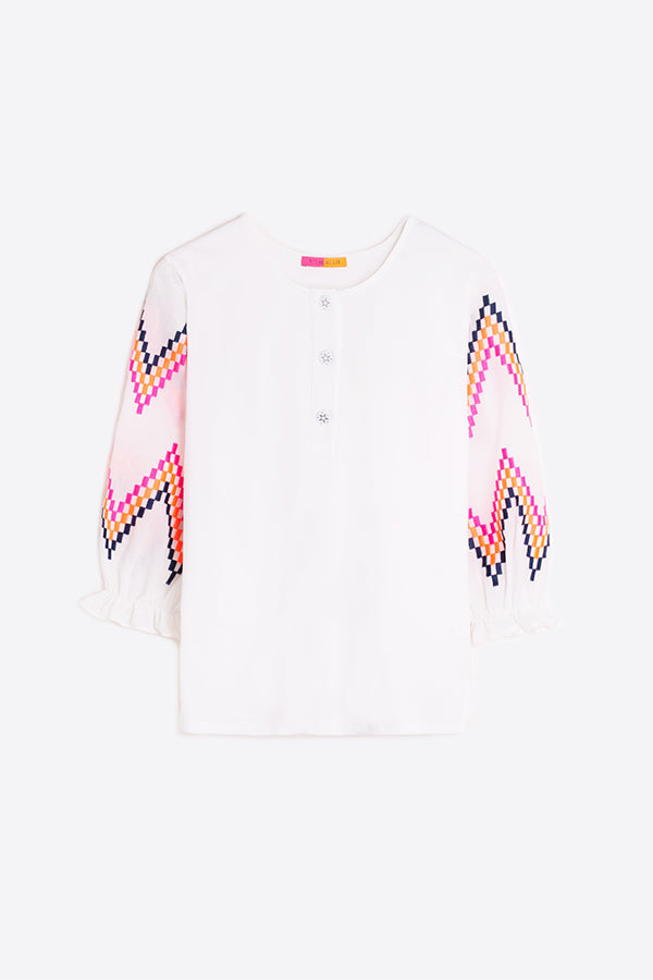 KAREN ZIG-ZAG FLUOR EMBROIDERED T-SHIRT