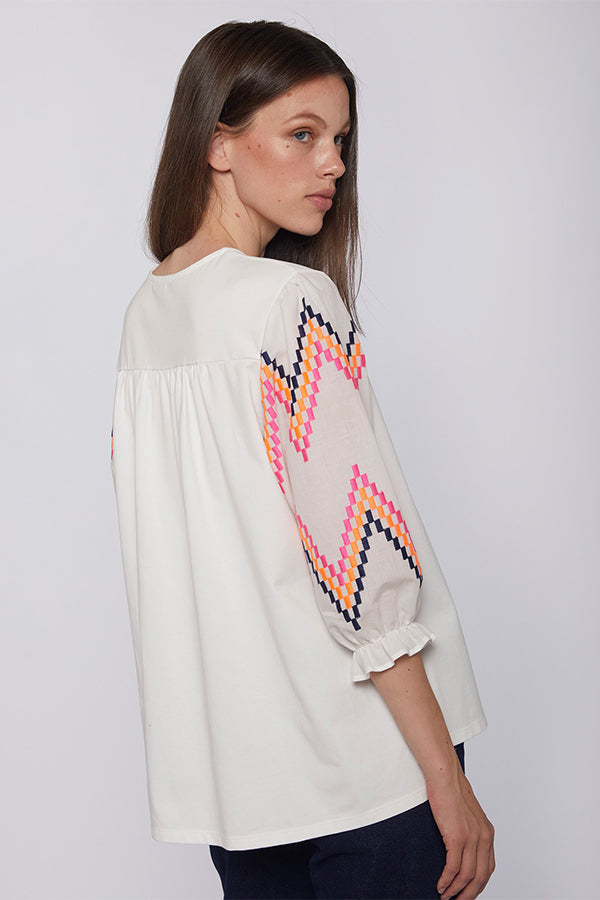 KAREN ZIG-ZAG FLUOR EMBROIDERED T-SHIRT