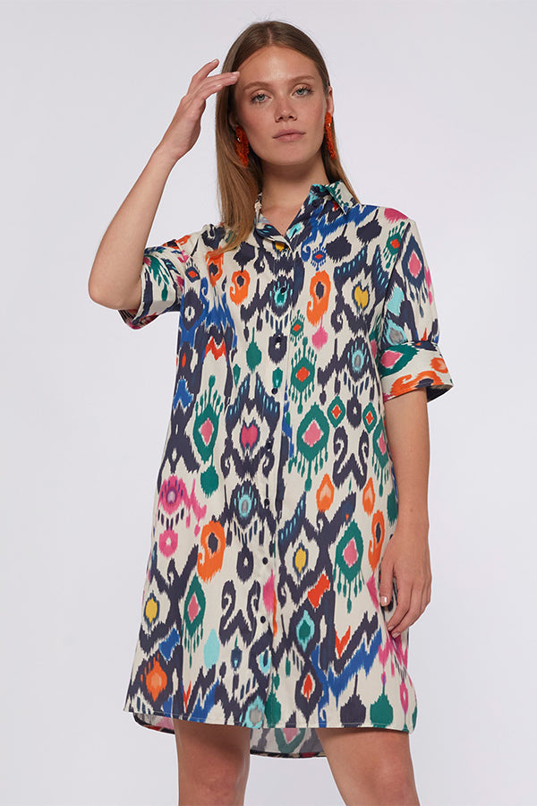 HESTER MULTICOLOUR IKAT COTTON DRESS