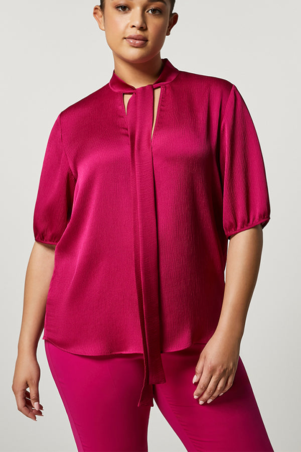 DAMIANA FUCHSIA HAMMERED SATIN BLOUSE