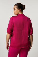 DAMIANA FUCHSIA HAMMERED SATIN BLOUSE