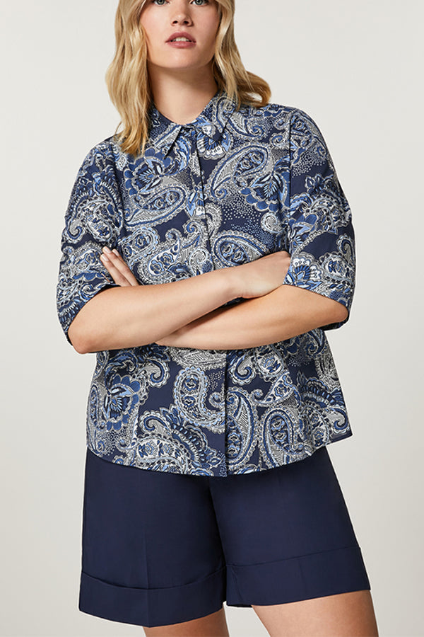 ARDENNE BLUE PAISLEY PRINT COTTON MUSLIN SHIRT