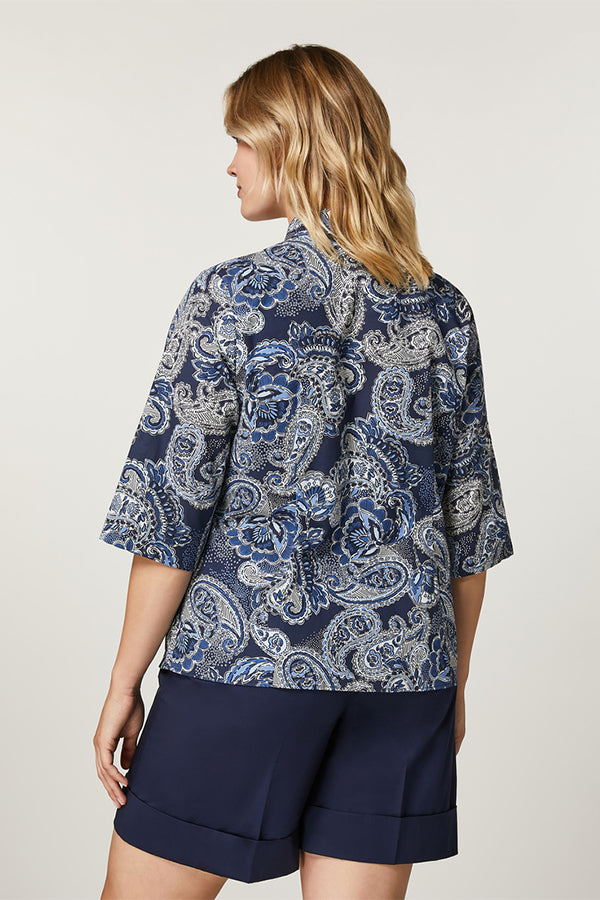 ARDENNE BLUE PAISLEY PRINT COTTON MUSLIN SHIRT