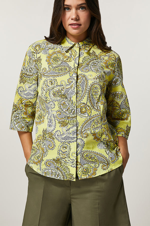 ARDENNE YELLOW PAISLEY PRINT COTTON MUSLIN SHIRT