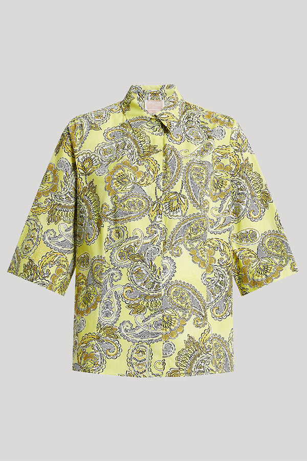 ARDENNE YELLOW PAISLEY PRINT COTTON MUSLIN SHIRT