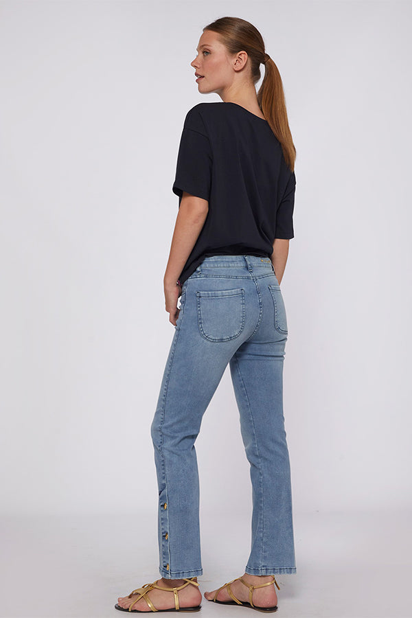 GABRIELLA LIGHT DENIM BUTTON DETAIL JEANS