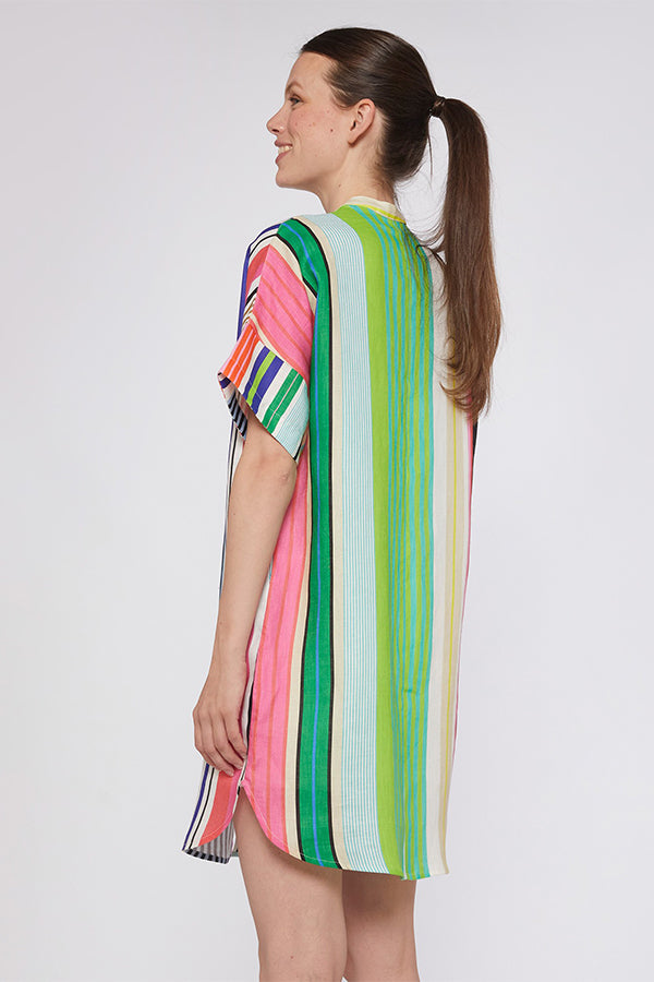 HARPER MULTICOLOR STRIPED PURE LINEN DRESS