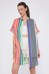 HARPER MULTICOLOR STRIPED PURE LINEN DRESS